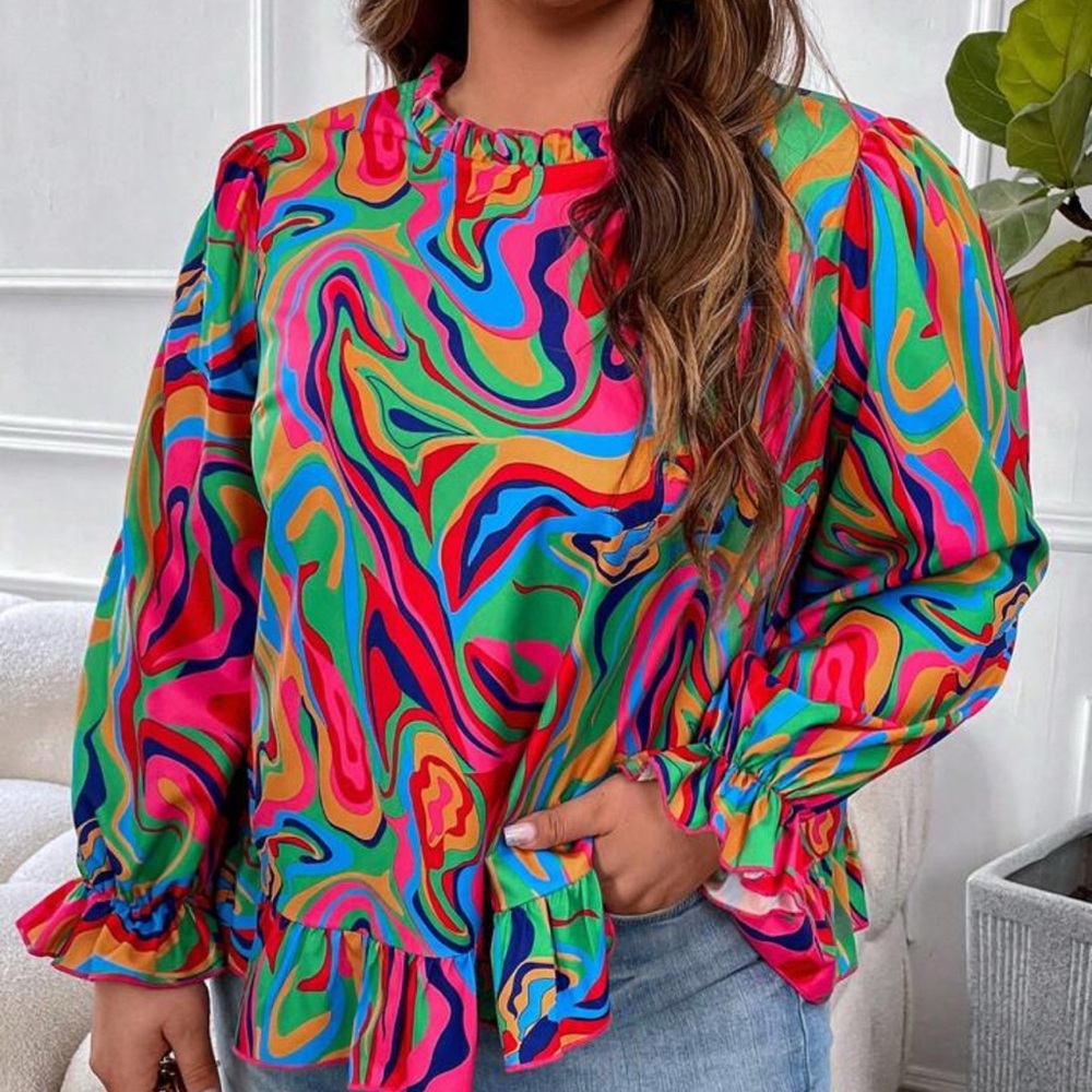 SHEIN Colorful Swirl Pattern Blouse Top